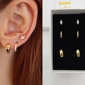 Everyday Gold sterling silver Earrings Set, Earrings stack, valentine's gift, earring set, christmas gift, gift for her, valentine's gift