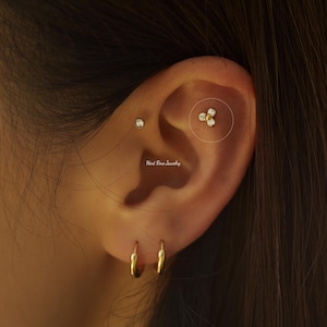 Labret à dos plat en titane WaterProof-16G G23 fleur de trèfle • clou tragus • boucles d'oreilles conques • clou cartilage hélicoïdal