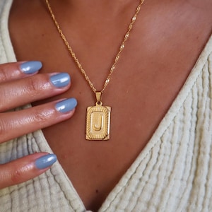 WaterProof-Gold Alphabet square stainless steel necklace, initial necklace, Waterproof tarnish Resistant necklace, Personalized necklace
