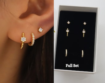 18K gold dainty everyday earring set, earring stack, sterling silver earring set, gift ready