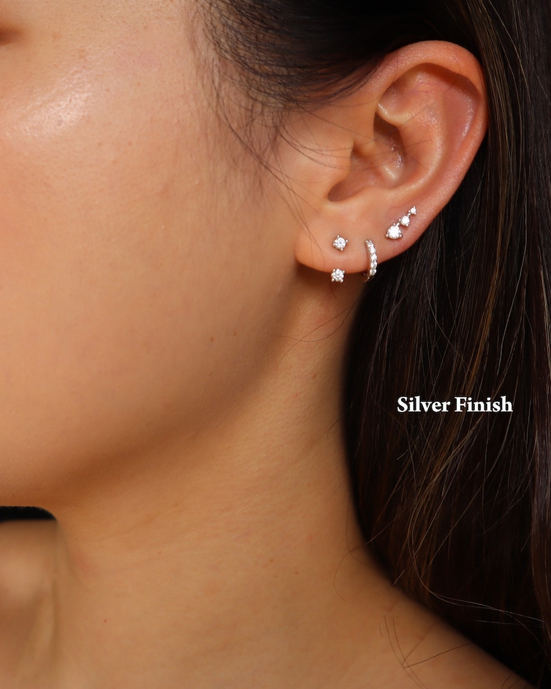 Front Back Earrings, Ear Jacket, Dainty Studs, 18k gold sterling silver CZ Diamond Studs, Dainty CZ Studs Earrings image 6