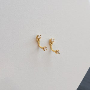 Front Back Earrings, Ear Jacket, Dainty Studs, 18k gold sterling silver CZ Diamond Studs, Dainty CZ Studs Earrings image 5