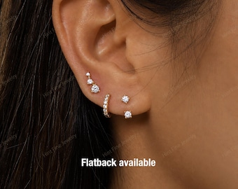 Waterproof -SOLD AS PAIR Dainty earring set, everyday earring stack, sterling silver flat back earring set, gift for her