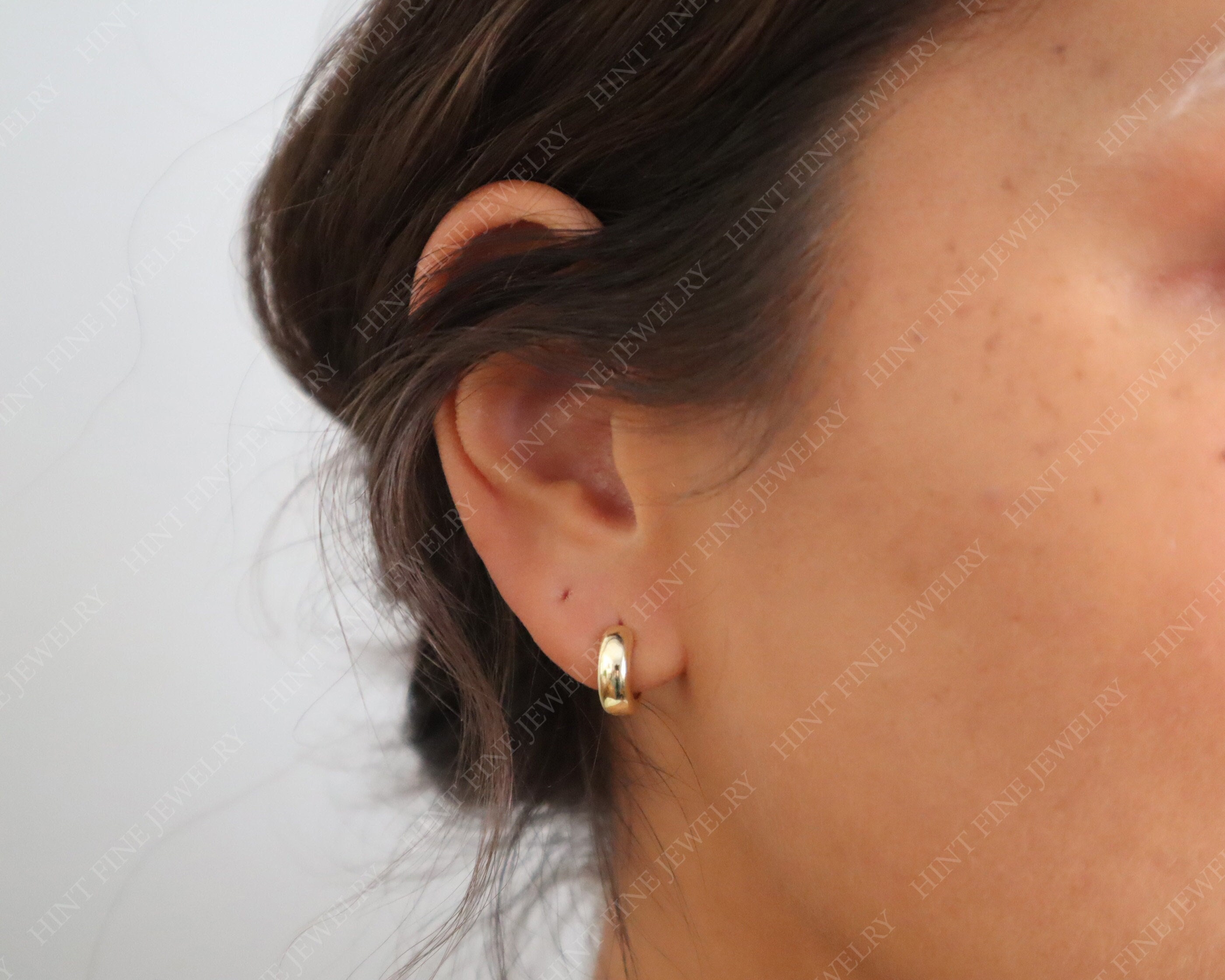 WaterProof-Bold Thick Hoop Huggie Earrings, 18K gold sterling silver Small Gold Huggie, Statement Everyday Hoop Earrings, Boyfriend Huggies