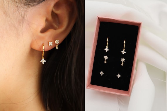 18K Gold Plated Black Clover Earrings 2 Motifs Inspired