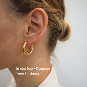 Thick Chuncky Gold Hoop Earrings, Waterproof anti-tarnish Gold Plated STAINLESS STEEL hoops, Tarnish Resistant image 3