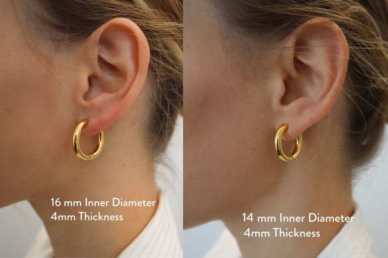 Thick Chuncky Gold Hoop Earrings, Waterproof anti-tarnish Gold Plated STAINLESS STEEL hoops, Tarnish Resistant image 2