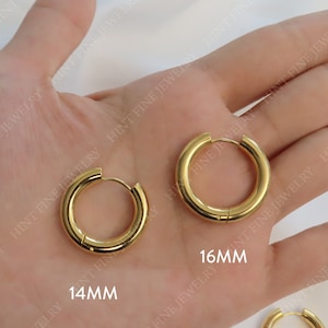 Thick Chuncky Gold Hoop Earrings, Waterproof anti-tarnish Gold Plated STAINLESS STEEL hoops, Tarnish Resistant image 5