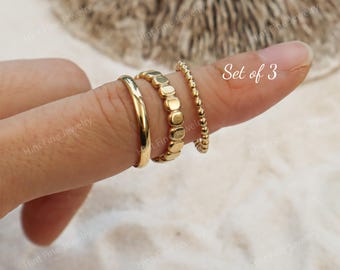 WaterProof-Dainty Ring Set of 3, Waterproof Rings, Gift for her, Boho Rings, Minimal Ring, Stacker Ring