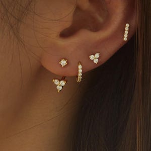 WaterProof-Dainty everyday clover flower sterling silver earring set, earring stack, ear jacket, gift ready