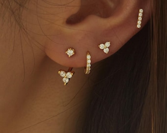 WaterProof-Dainty everyday clover flower sterling silver earring set, earring stack, ear jacket, gift ready