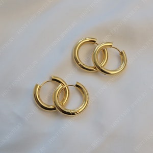 Thick Chuncky Gold Hoop Earrings, Waterproof anti-tarnish Gold Plated STAINLESS STEEL hoops, Tarnish Resistant image 7