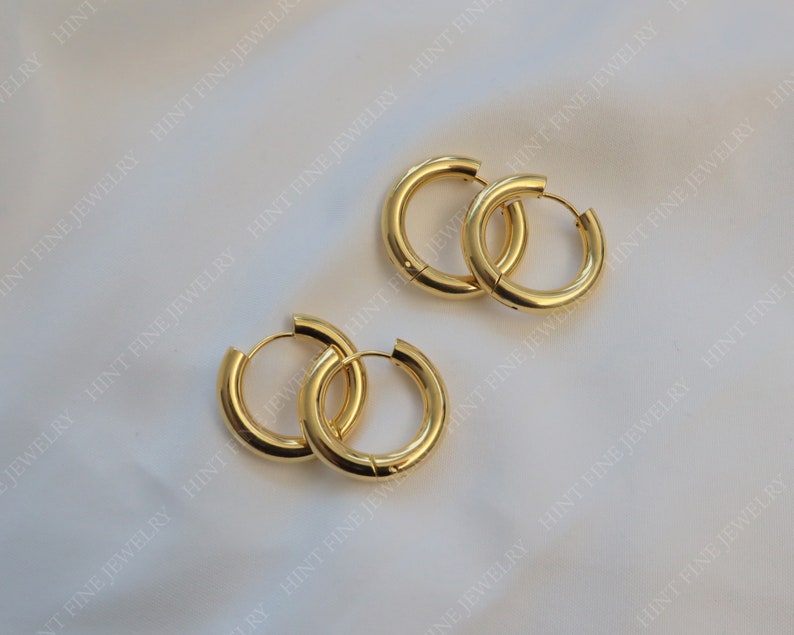 Thick Chuncky Gold Hoop Earrings, Waterproof anti-tarnish Gold Plated STAINLESS STEEL hoops, Tarnish Resistant Bild 7