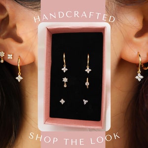 6 Pieces 18K Gold sterling silver 4 Leaf Clover Flower Hoop Earrings Set, Flower Earrings, mix and match earring set, gift for her