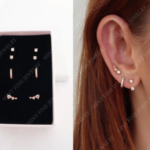 WaterProof-Gold Dainty sterling silver earring set, everyday earring stack, sterling silver earring set, gift for her