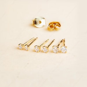 WaterProof-2mm 2.5 mm 3mm Sterling silver Cubic CZ Studs, Gold silver Tiny Stud Earrings, Mini CZ Diamond Studs, Dainty CZ Studs Earrings