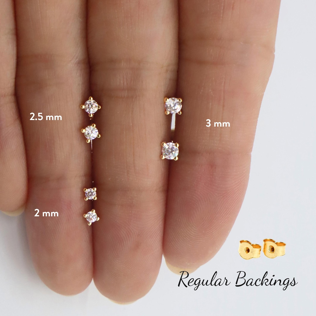 Buy 2mm Mm 3mm Cubic CZ Studs, Gold Silver Tiny Stud Earrings, 18k Gold  Sterling Silver Mini CZ Diamond Studs, Dainty CZ Studs Earrings Online in 
