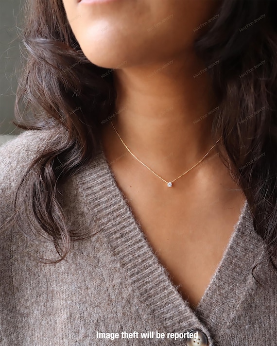 Waterproof-Dainty Gold Sterling silver Floating Solitaire Necklace, Minimalist Jewelry, Bridesmaid Necklace, Gift for Mom, gift for her