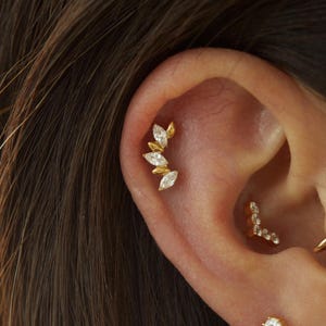 Labret feuille grimpante à filetage interne 16G G23 • clou tragus • boucles d'oreilles conques • clou cartilage hélicoïdal • clou labret à dos plat
