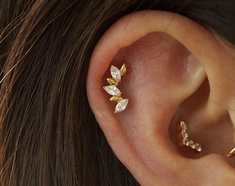 Clou labret sans filetage feuille grimpante en titane 18G • clou tragus • boucles d'oreilles conques • clou cartilage hélice