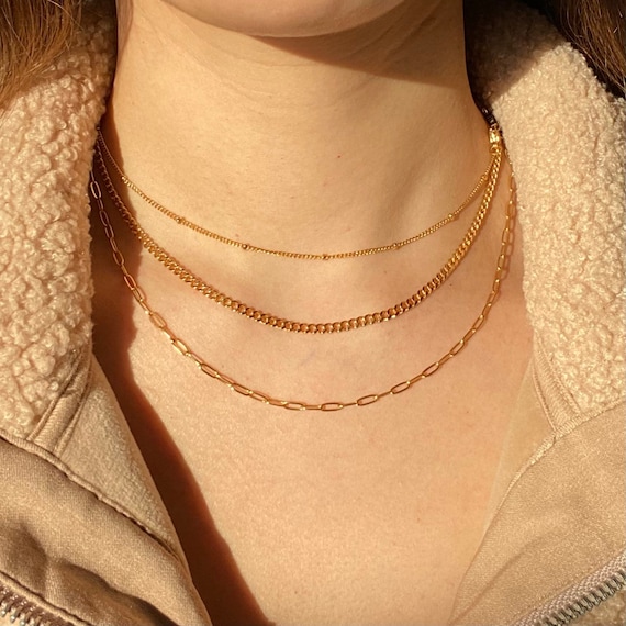 18K Gold Stainless Steel Dainty Satellite Necklace Set 