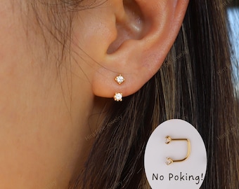 Sold As SINGLE- WaterProof 18G Titanium Flatback Front Back Earrings, Ear Jacket, Helix Stud, Tragus Stud, daith Stud, Rook Stud