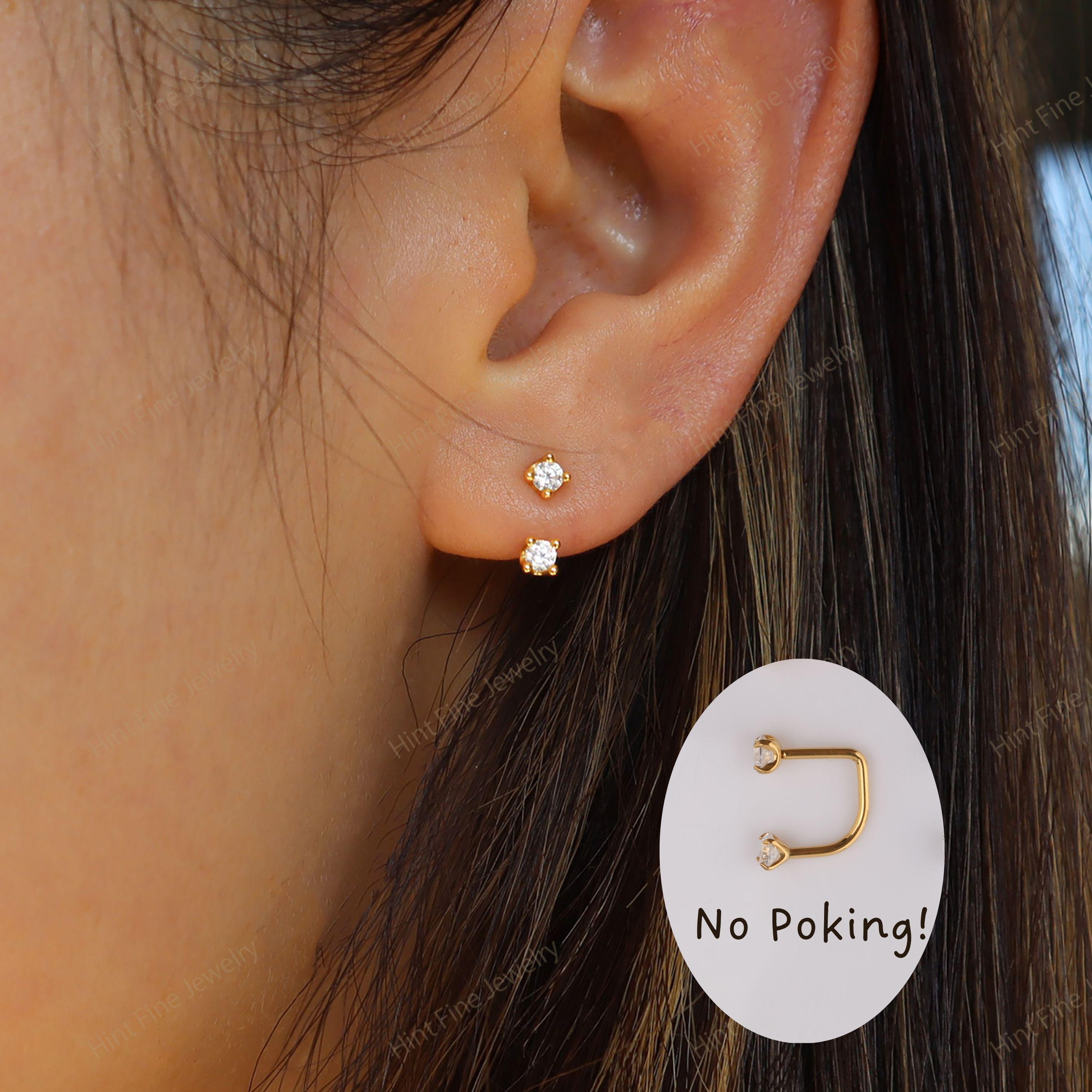 WaterProof 18G Titanium Flatback Front Back Earring, Ear Jacket, Helix Stud, Tragus Stud, daith Stud, Rook Stud