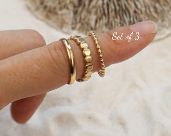 Lot de 3 bagues imperméables et délicates, bagues imperméables, cadeau pour elle, bagues bohèmes, bague minimale, bague superposable