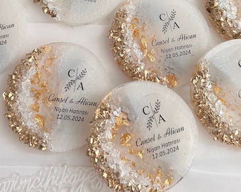 Personalized Gold Stone Engagement Magnet: Rustic Wedding Favor