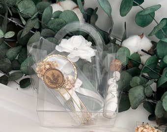 Recuerdo de boda personalizado con espejo y almendras: regalo de novia al por mayor