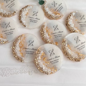 Personalized Gold Stone Engagement Magnet, Wedding Magnet, Rustic Gifts, Bridal Party Gifts, Epoxy Fridge Magnet, Wedding Guest Gift