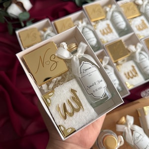 Mini coffret cadeau personnalisé pour le Coran : chocolats et Zam Zam - Cadeaux de mariage islamiques