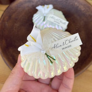 Seashell Oyster Candle Wedding Favors, Beach Wedding Favors, Personalized Wedding Candle Favors