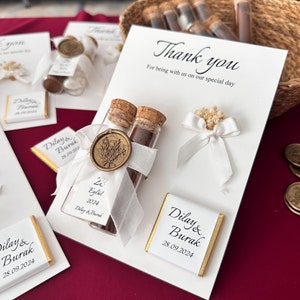 Verlobungsschokolade mit Karte, Zucker und türkischer Kaffee in einer Glasröhrchen, Hochzeitsschokolade, Verlobungsgeschenk, personalisiertes Gemeinschaftsgeschenk