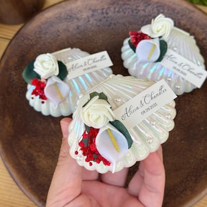 Seashell Oyster Candle Wedding Favors, Beach Wedding Favors, Personalized Wedding Candle Favors
