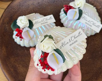 Recuerdos de boda con velas de ostras y conchas marinas: decoración playera personalizada