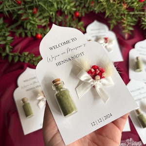 Glazen buis gepersonaliseerde bruiloft henna gunsten, henna avond cadeaus voor gasten, bruids douche henna, bruidsmeisje gunsten, henna en Girls' Night