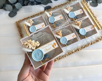 Blauwe epoxy-babymagneet: gepersonaliseerd welkomstcadeau