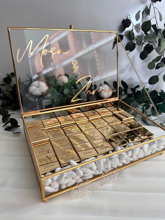 Personalized Chocolate Glass Box: Wedding & Engagement Favors