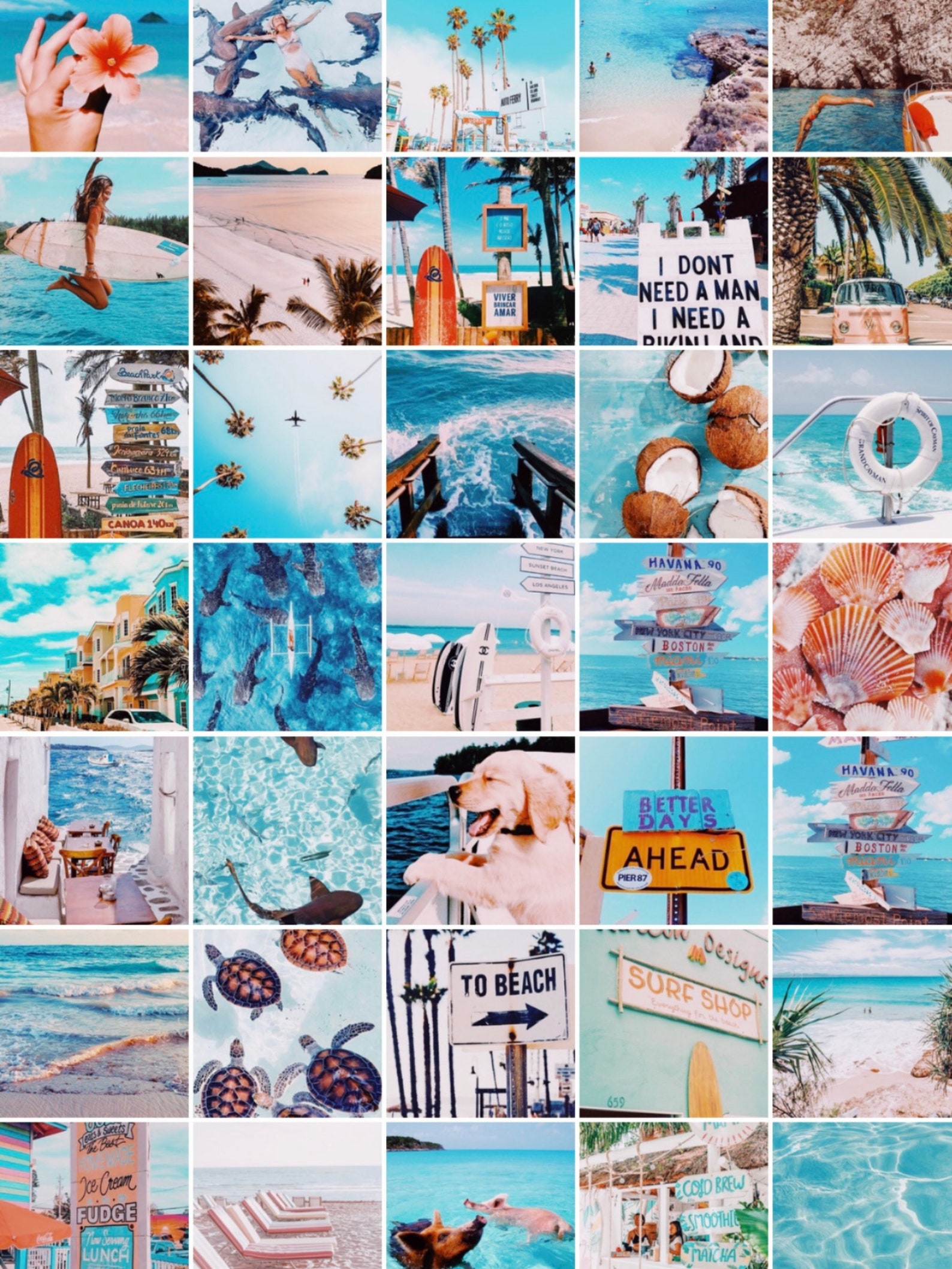 Tropical Beach Aesthetic Wall Collage Photo Kit Blue | Etsy