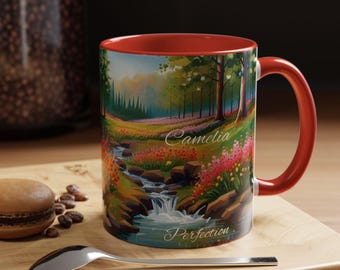 Personalized Camelia Name Meaning Mug: Floral Ceramic Tea Cup