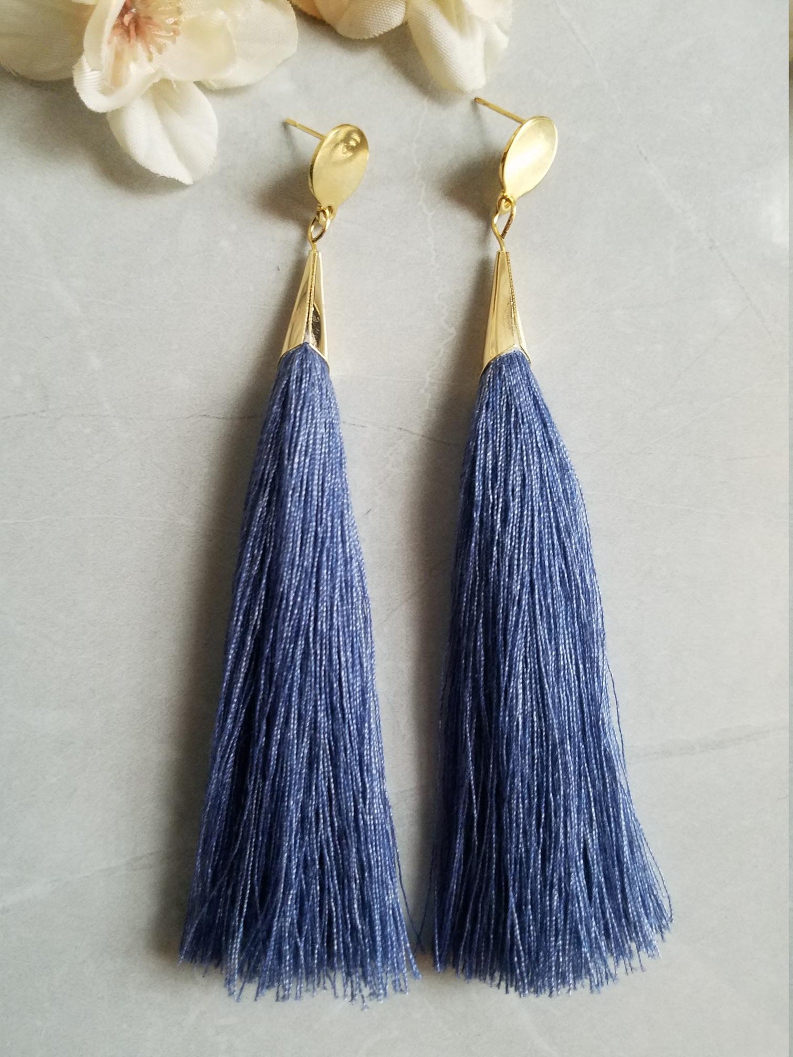 Blue Tassel Earrings for Summer or Fall Casual Denim Tassel Etsy