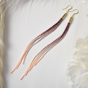 The Orchid *** Long Boho Beaded Fringe Earrings / Colorful Handmade Beaded Duster Earrings / Extra Long Tassel Seed Bead Earrings