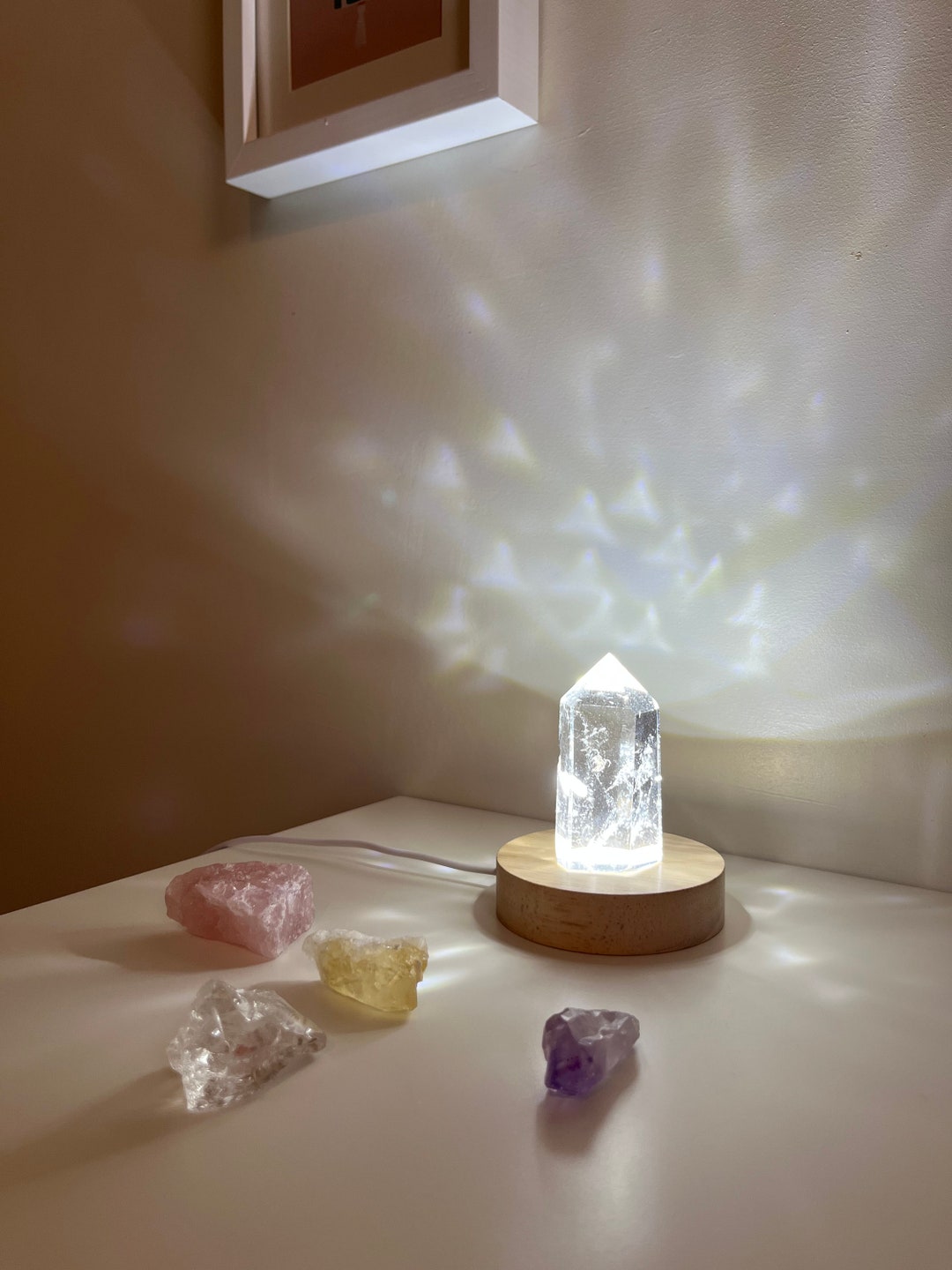 Crystal Wooden Led Light Stand Base With Usb Only Beautiful Etsy