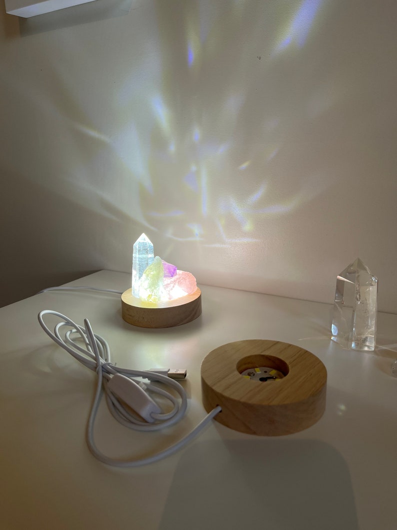 Crystal Wooden Led Light Stand Base With Usb Beautiful Crystal Etsy