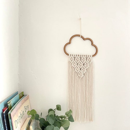 Macrame Cloud Wall Hanging Babys Room Nursery Macrame Semi Etsy