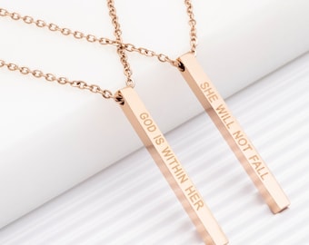 God is within her, she will not fall necklace. | Affirmation | Inspirational Jewelry | Stainless Steel| Rose Gold | Christian Jewelry