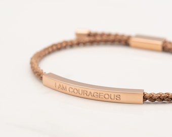 I am COURAGEOUS  affirmation bracelet. Mantra, Rope Cord Bracelet, adjustable bracelet