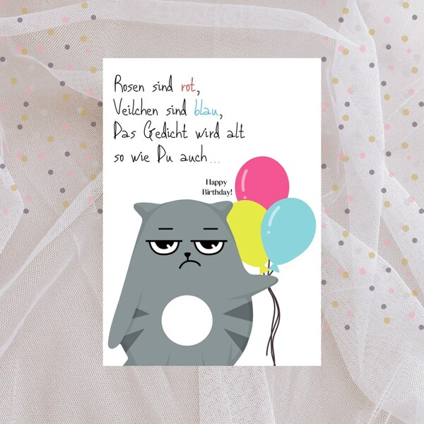 Birthday card with cat, funny, you're getting old, birthday, birthday
