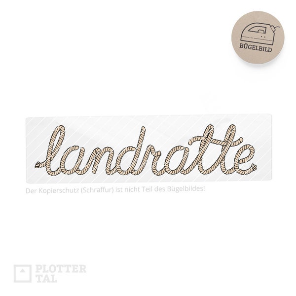 Bügelbild Landratte | Maritimes Bügelbild mit Seilschrift (23 x 5 cm)